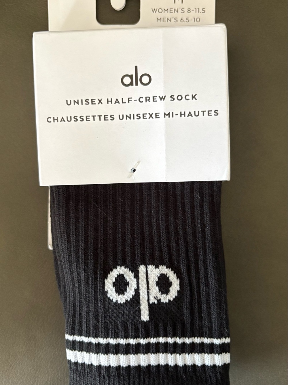 ALO Yoga Black Half-Crew Athletic Socks with White Logo